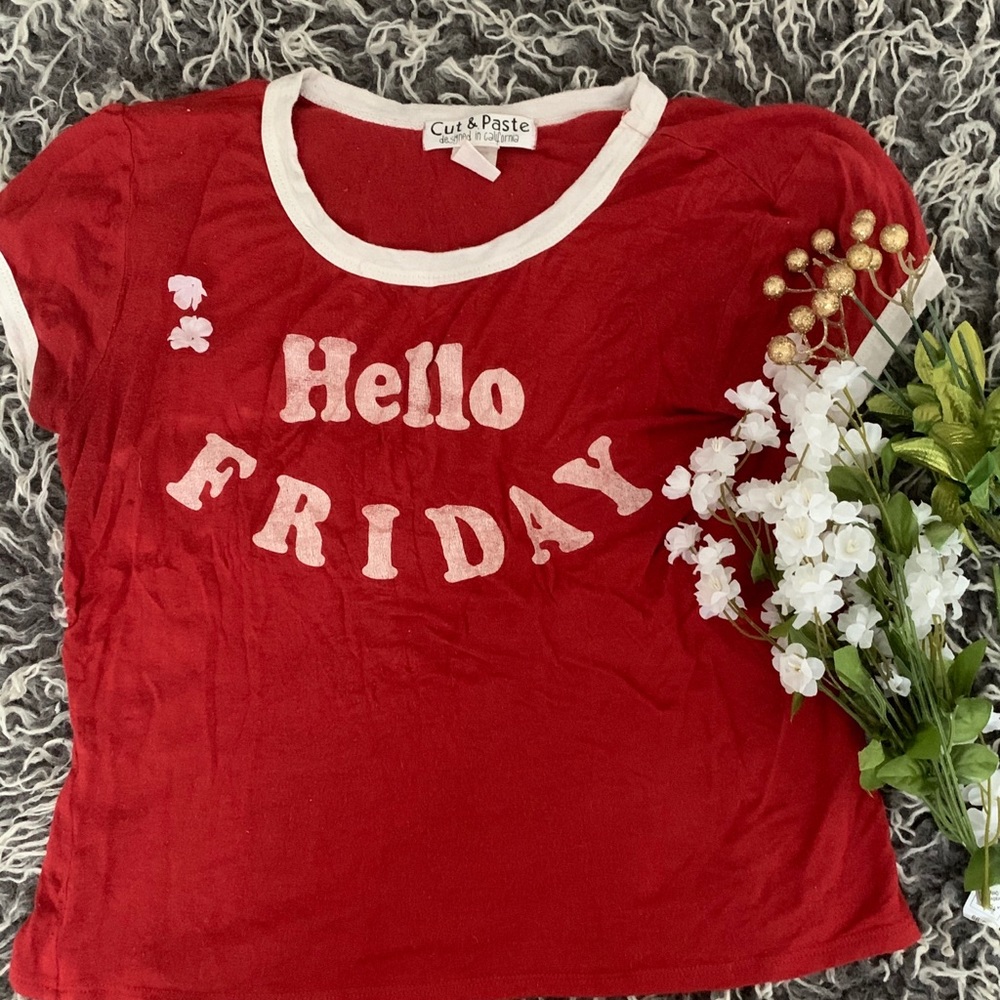 Rustic “Hello Friday” Red Tee - Picture 2 of 2